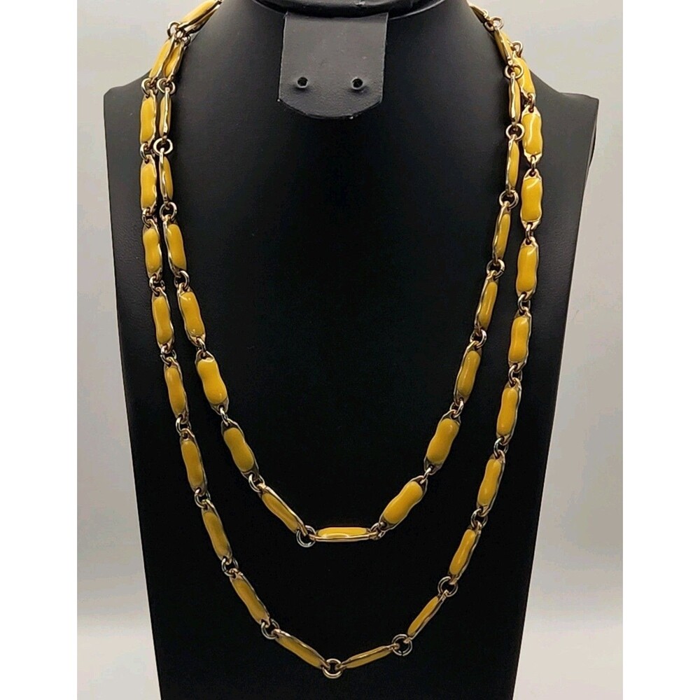 J.Crew Vintage  "Snappy Royal Yellow" Enamel Link Necklace 44" Opera Length